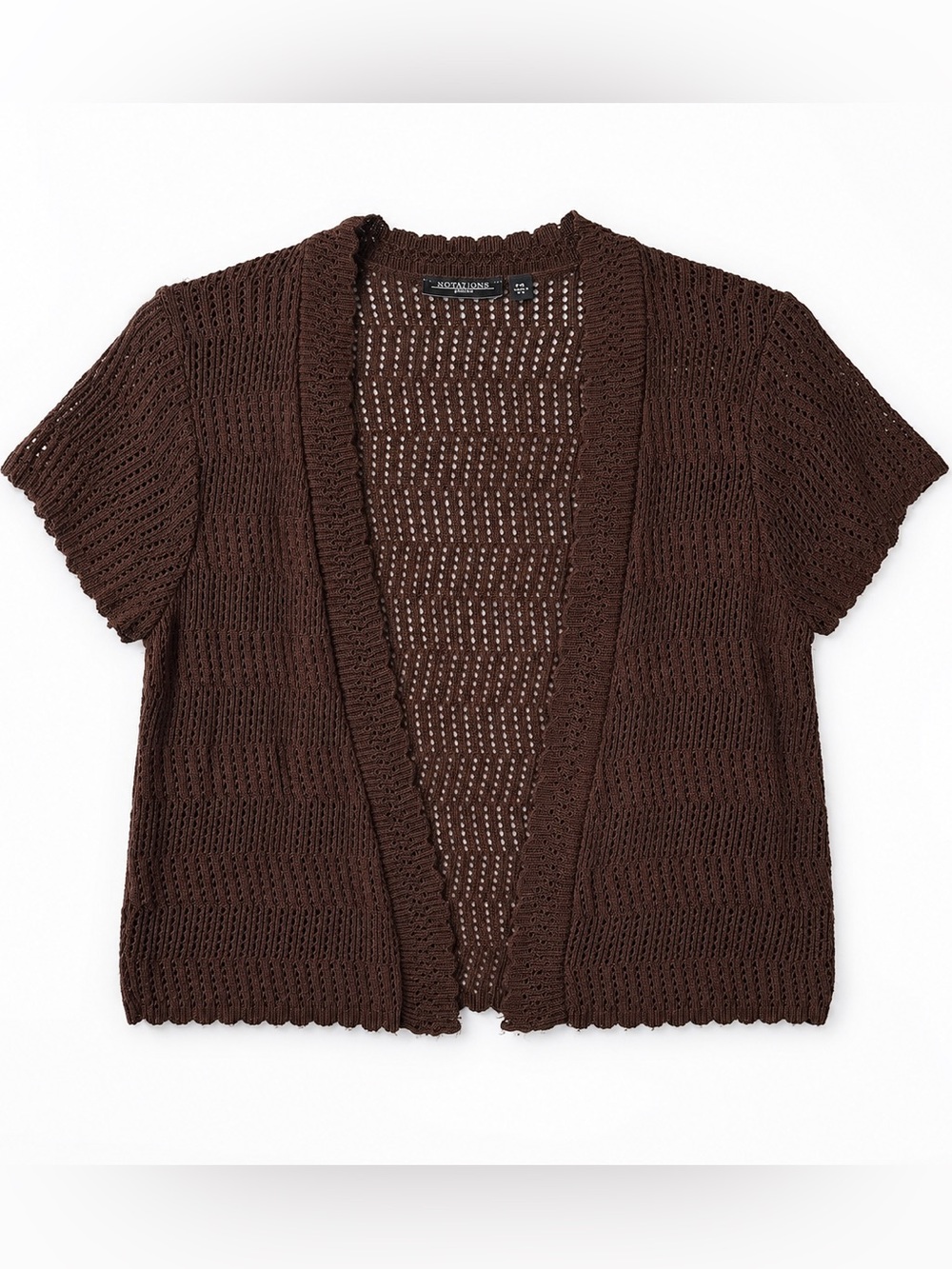 Vintage 90s Notations Brown Open Knit Crochet Cardigan Petite